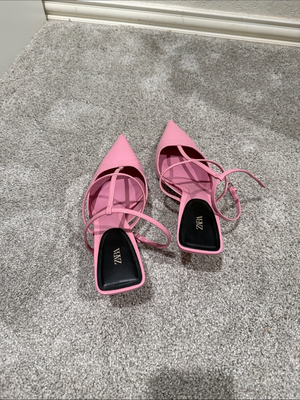 ZARA Pink Pointed-Toe Ankle-Strap Heels